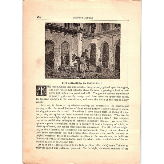 The Alhambra by Moonlight - Washington Irving 2 Pages 1884 Poem TA5-CJ-4