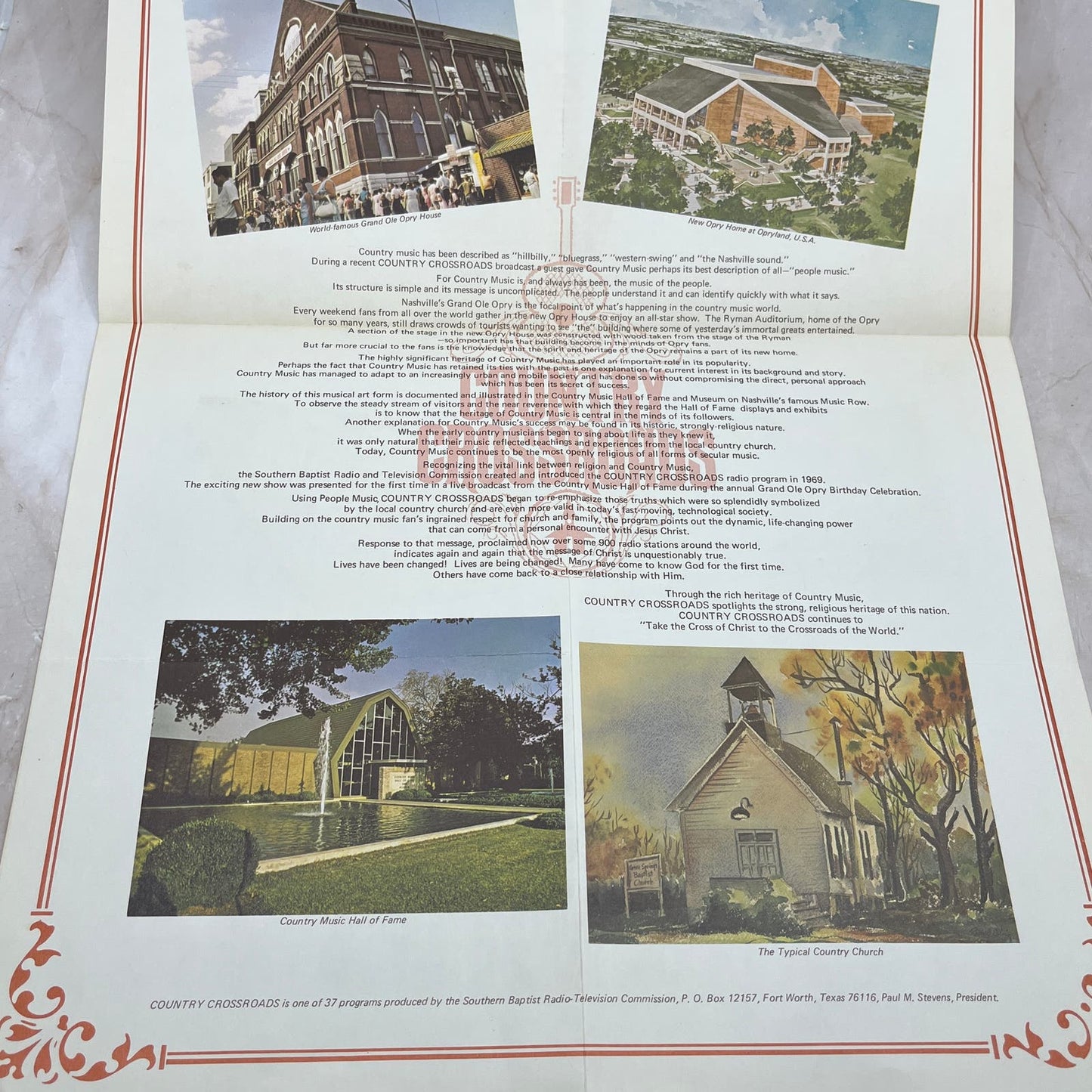 Vintage Country Crossroads Country Heritage Fold Out Poster Nashville TN FL6-7