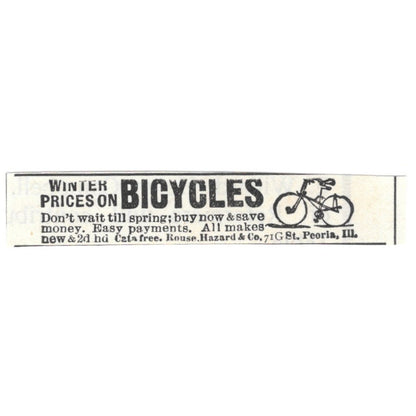 Winter Prices on Bicycles Rouse, Hazard & Co Peoria IL 1892 Ad AG2-S24