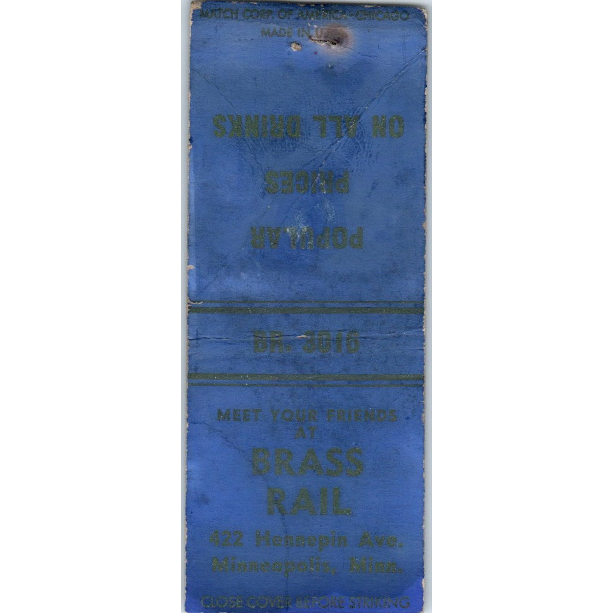 The Brass Rail Hennepin Ave Minneapolis Vintage Matchbook Cover SD2-Y1