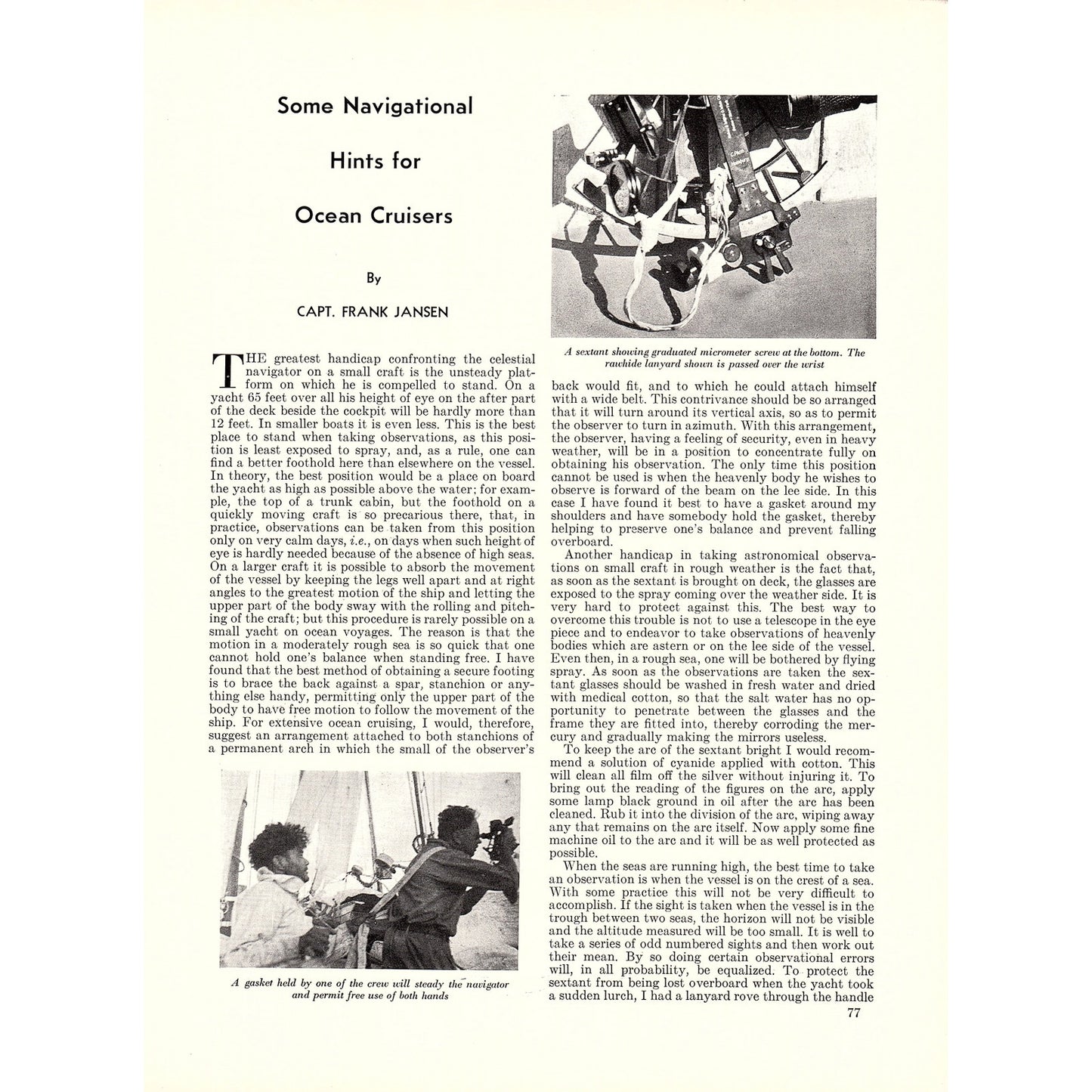 Some Navigational Hints for Ocean Cruisers Capt. Frank Jansen 1932 Article V1-4