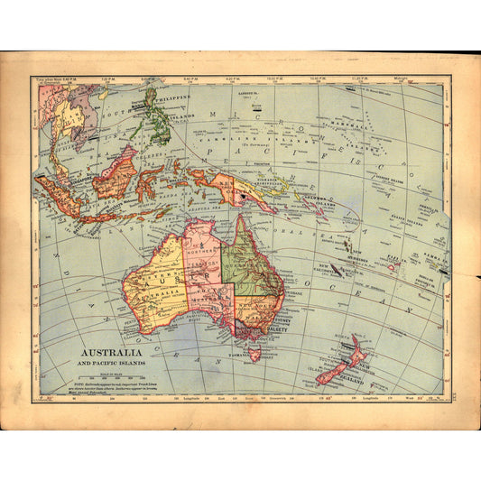 Map of Australia / Roman Empire Ancient Greece, Italy 1901 Engraving V1-1