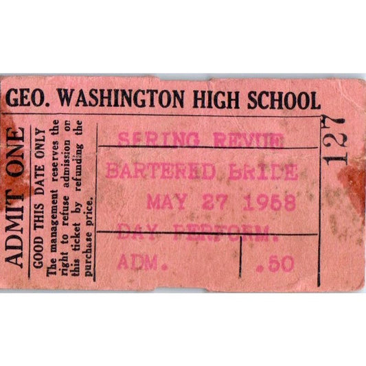 1958 George Washington High School Los Angeles CA Spring Revue Stub AB9