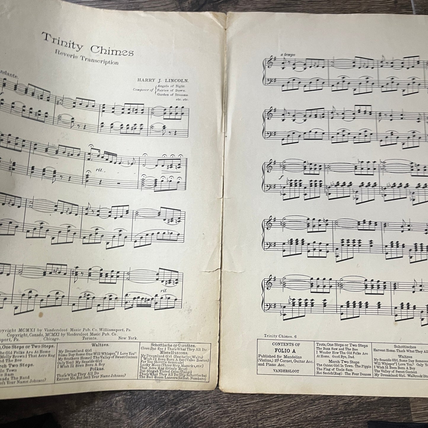 Trinity Chimes Reverie Transcription Harry J Lincoln 1911 Sheet Music V13