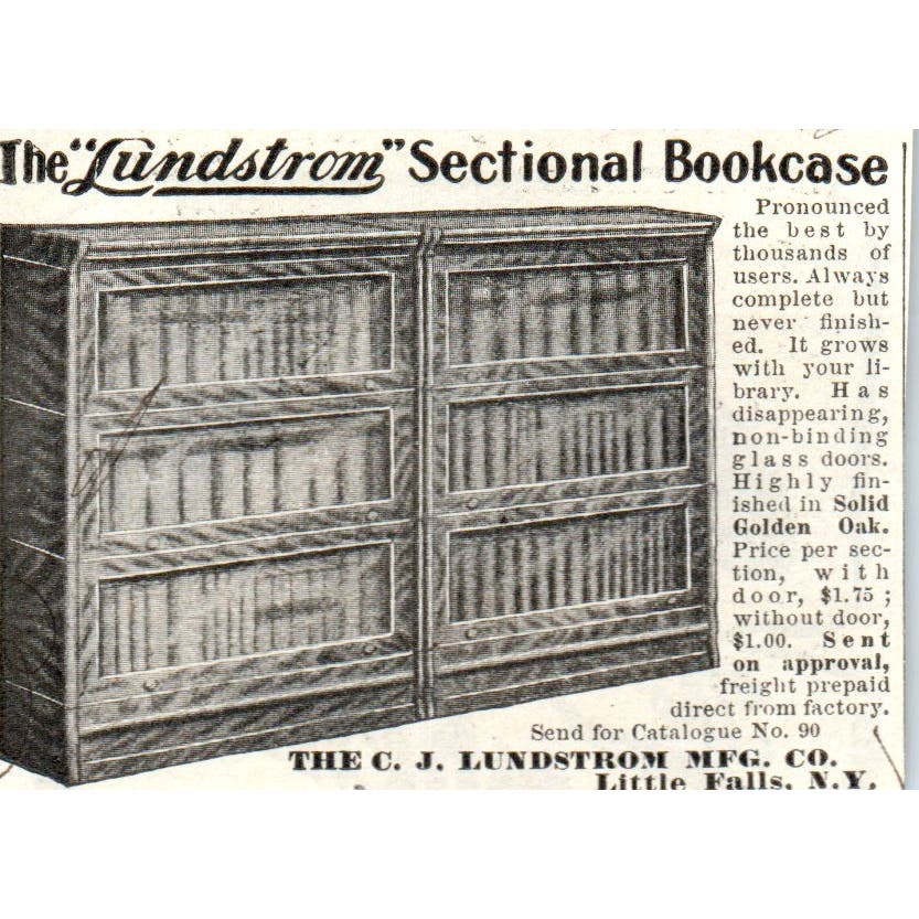 C.J. Lundstrom Mfg Co Little Falls Sectional Bookcase c1905 Advertisement AE7-A1