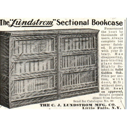 C.J. Lundstrom Mfg Co Little Falls Sectional Bookcase c1905 Advertisement AE7-A1