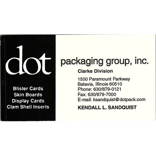 DOT Packaging Group Inc Kendall L Sandquist Batavia IL Business Card SC9-B11