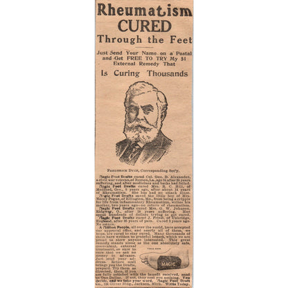 Rheumatism Cure Frederick Dyer Jackson MI 1910 Magazine Ad AF1-CM5