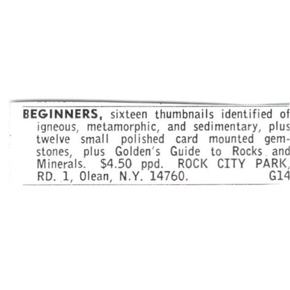 Rock City Park Lapidary Supply Olean NY 1972 Ad AF8-S20