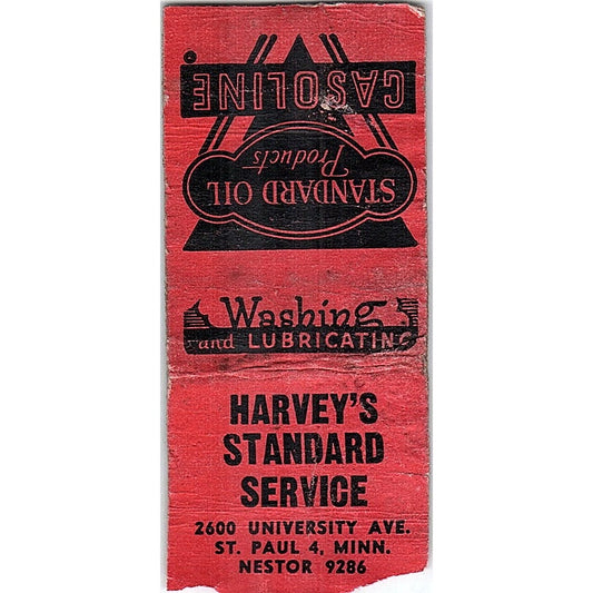 Harvey's Standard Service St. Paul MN Vintage Matchbook Cover SC7-Y11