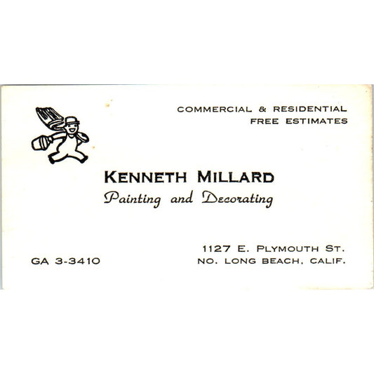 Kenneth Millard Painting & Decorating Long Beach Vintage Business Card SD8-B14