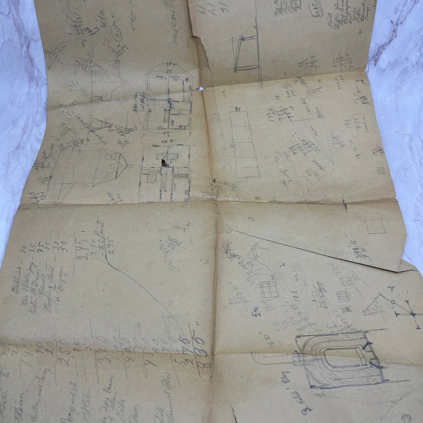 1860-70s Lot of Original Hand Drawn Blueprints, Schematics and Diagrams FL6-11