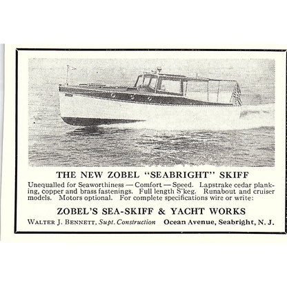 Zobel's Sea-Skiff & Yacht Works Walter J Bennett Seabright NJ 1932 Ad AG2-M18