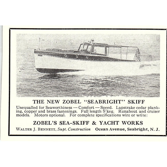 Zobel's Sea-Skiff & Yacht Works Walter J Bennett Seabright NJ 1932 Ad AG2-M18