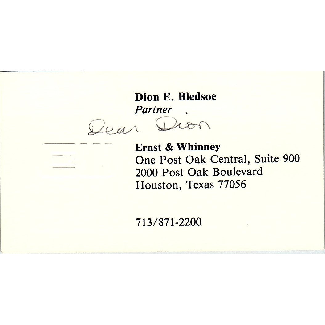 Dion E Bledsoe CPA E&W Ernst & Whitney Houston Houston Vtg Business Card SD9-B1