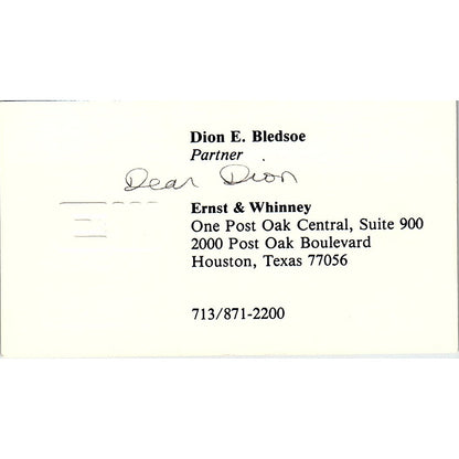 Dion E Bledsoe CPA E&W Ernst & Whitney Houston Houston Vtg Business Card SD9-B1