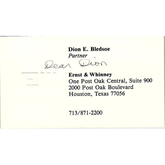 Dion E Bledsoe CPA E&W Ernst & Whitney Houston Houston Vtg Business Card SD9-B1