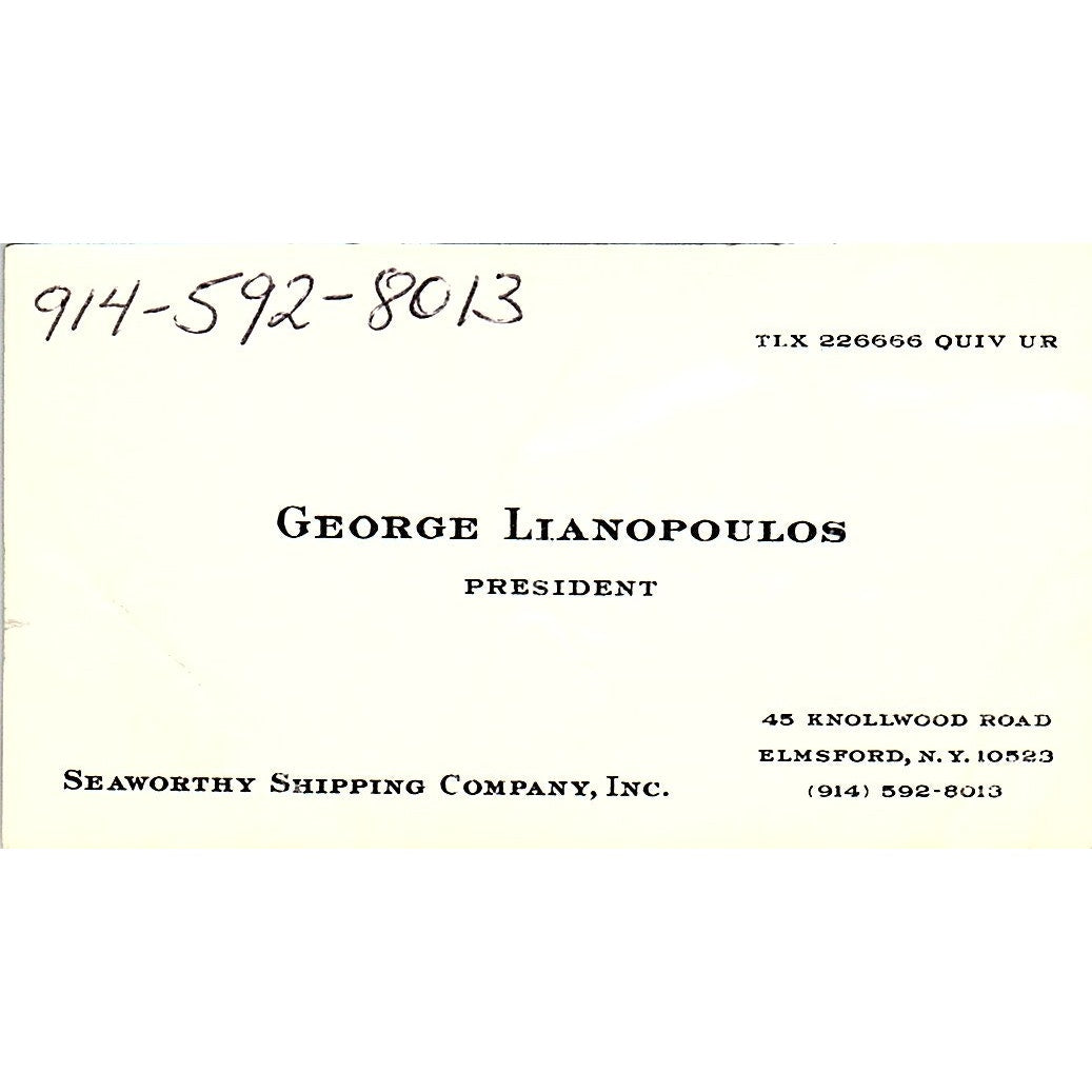 George Lianopoulos Seaworthy Shipping Co NY Vintage Business Card SC9-B2