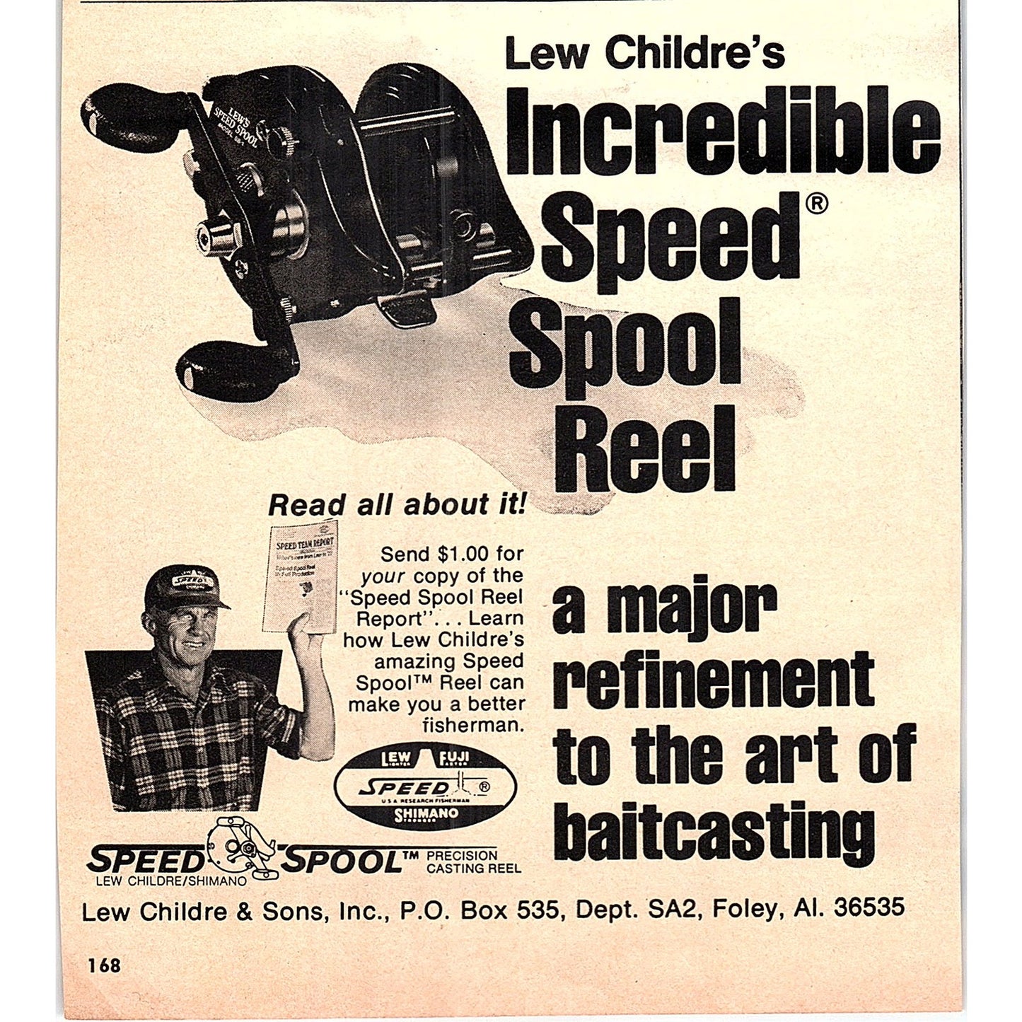 Lew Childre's Incredible Speed Spool Reel Fishing Foley AL 1977 Ad AF6-5