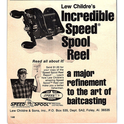 Lew Childre's Incredible Speed Spool Reel Fishing Foley AL 1977 Ad AF6-5