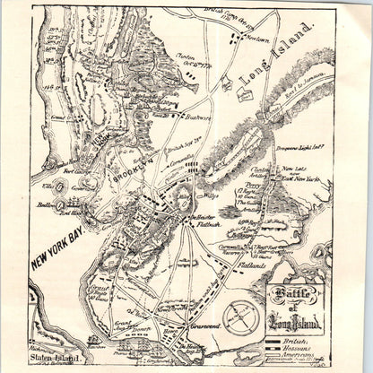 Map of the Battle of Long Island c1890 Victorian Map D11