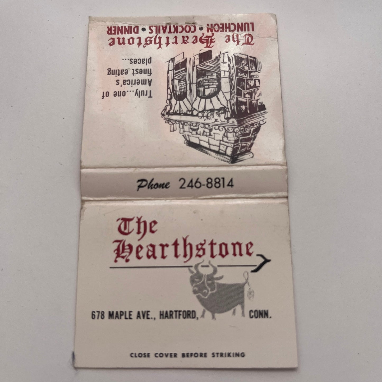 The Hearthstone Restaurant Maple Ave Hartford Vintage Matchbook Cover MM3-4