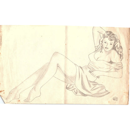1940s Original Sketch of a Young Man & Woman Kissing Winifred Schutsky D26-21
