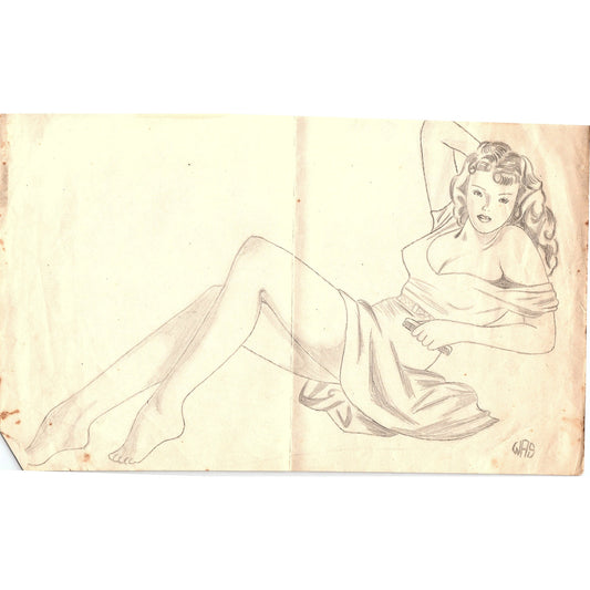 1940s Original Sketch of a Young Man & Woman Kissing Winifred Schutsky D26-21