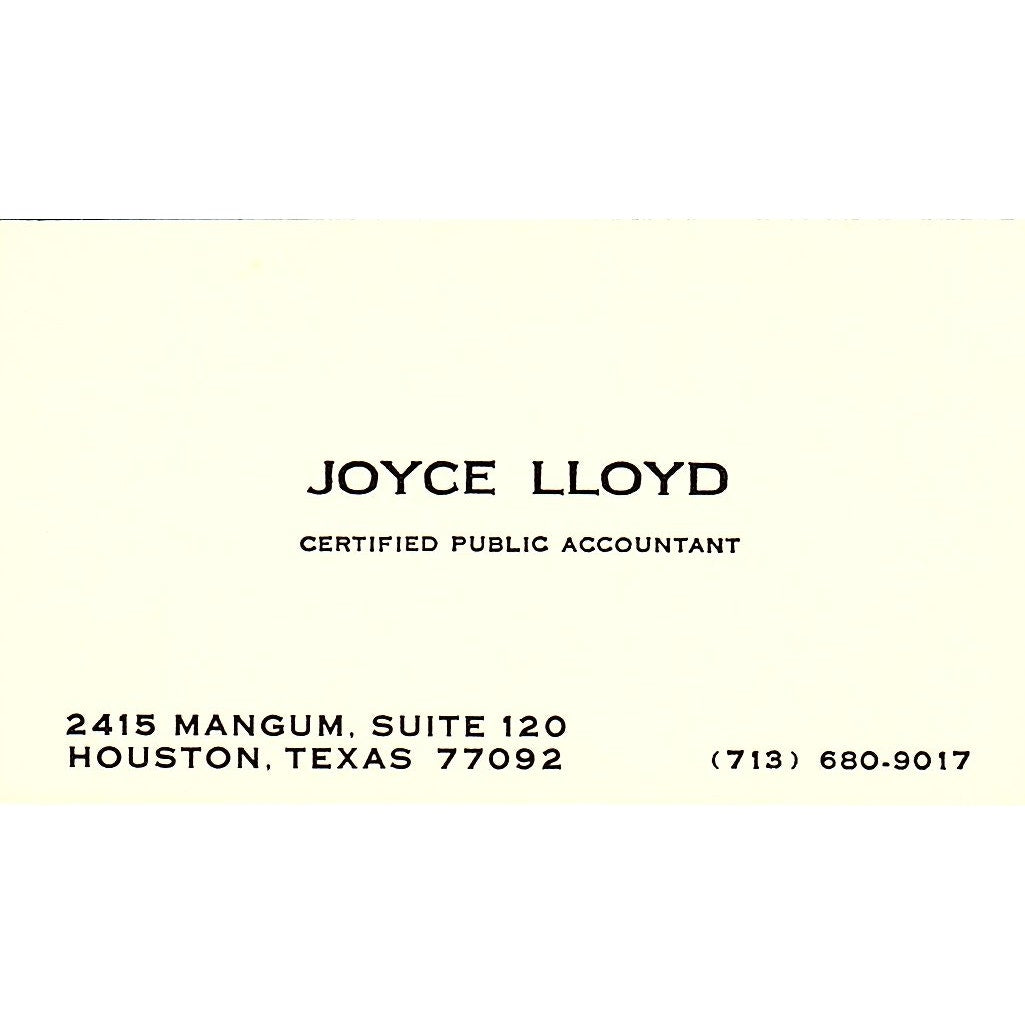 Joyce Lloyd CPA Houston Vintage Business Card SD9-B1