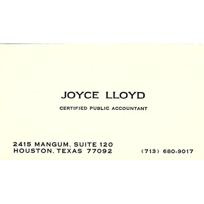 Joyce Lloyd CPA Houston Vintage Business Card SD9-B1