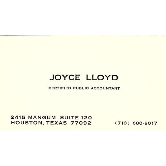Joyce Lloyd CPA Houston Vintage Business Card SD9-B1
