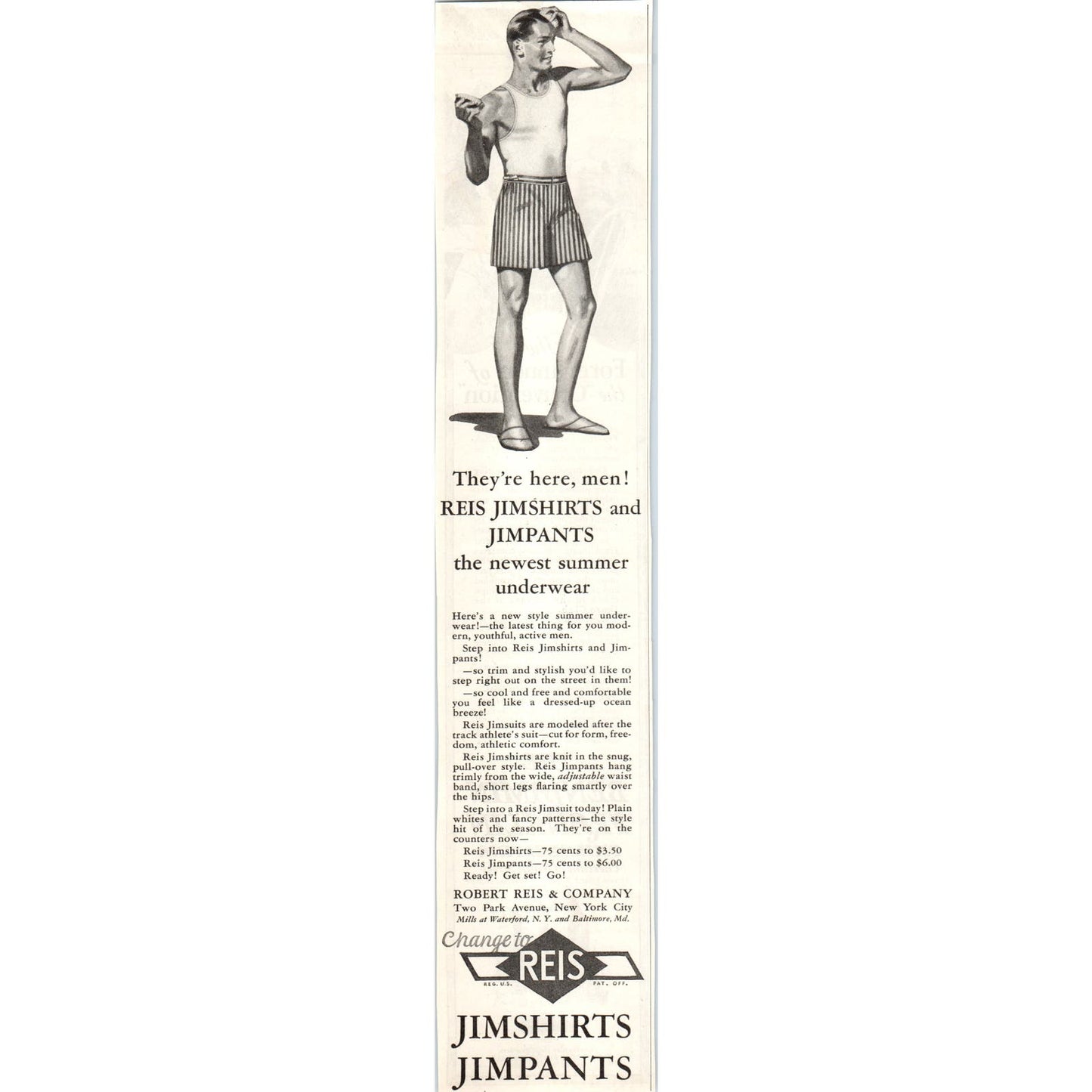 Robert Reis & Co Jimshirts and Jimpants 1928 Original Advertisement FL6-8