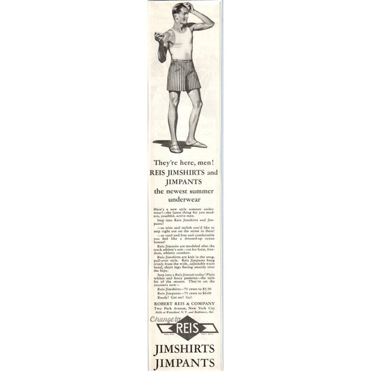 Robert Reis & Co Jimshirts and Jimpants 1928 Original Advertisement FL6-8