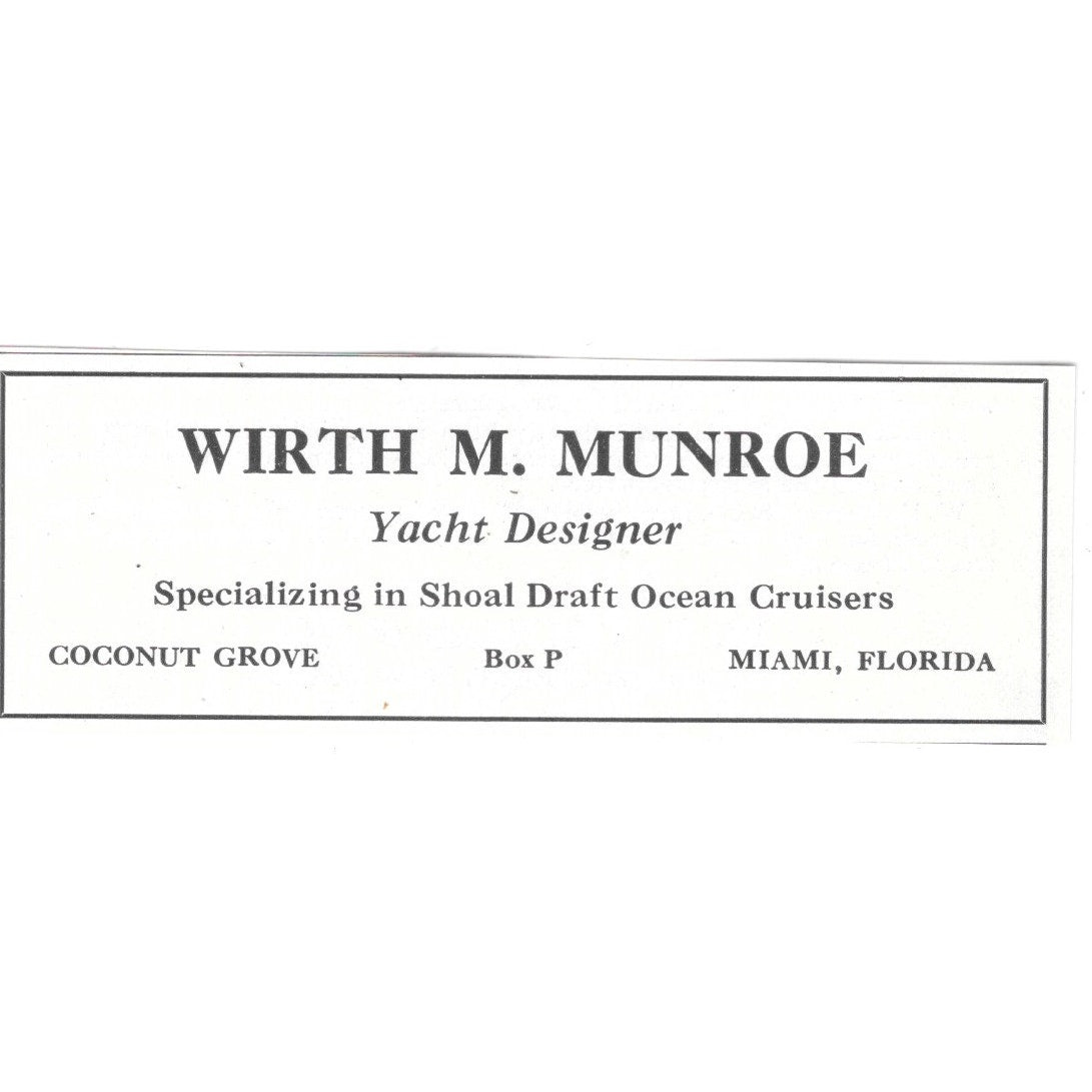 Wirth M Munroe Yacht Designer Coconut Grove Miami FL 1932 Ad AG2-M20