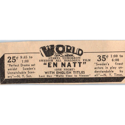World Theatre Hennepin En Natt Swedish 1935 Minneapolis Journal Ad AE7-H2