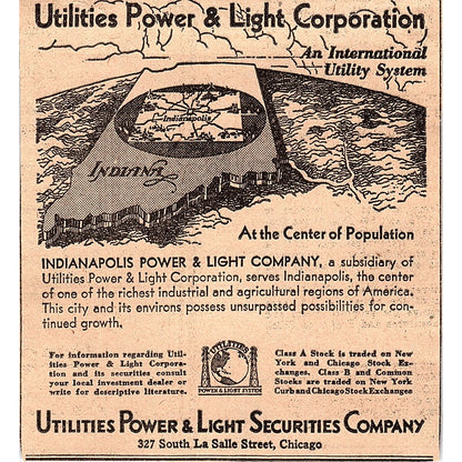 Utilities Power & Light Securities Company Chicago IL 1931 Ad AG3-4