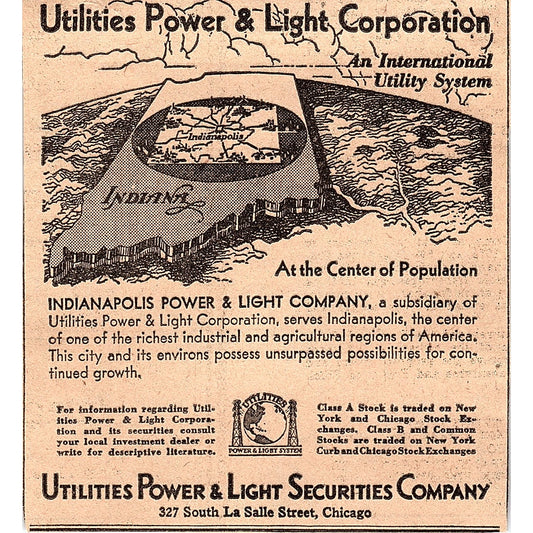 Utilities Power & Light Securities Company Chicago IL 1931 Ad AG3-4