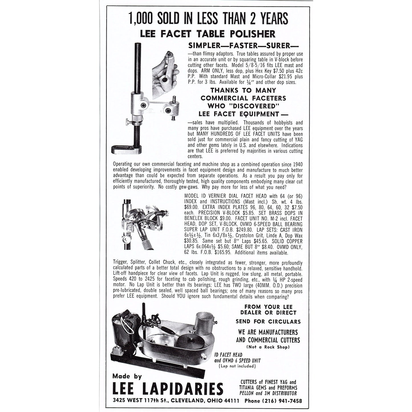 Lee Lapidaries Lee Facet Table Polisher Cleveland OH 1972 Ad AF8-2