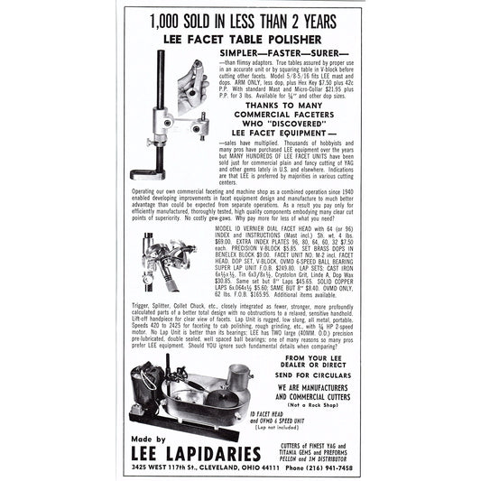 Lee Lapidaries Lee Facet Table Polisher Cleveland OH 1972 Ad AF8-2