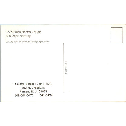 1976 Buick Electra Coupe Hardtop Arnold Buick-Opel Pitman NJ Postcard PC11