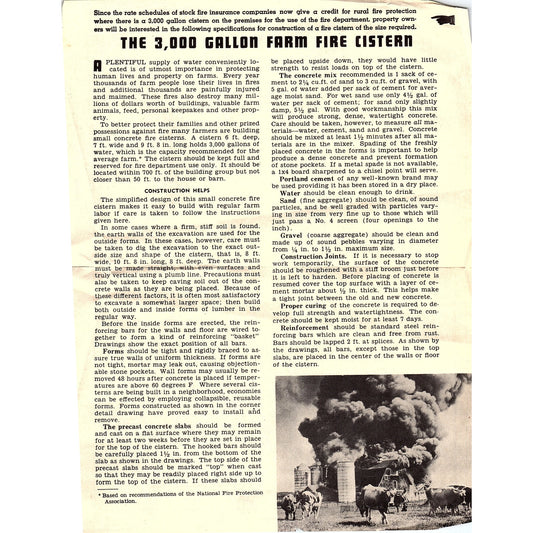 The 3000 Gallon Farm Fire Cistern 1940s Leaflet Portland Cement Assoc AG5-1