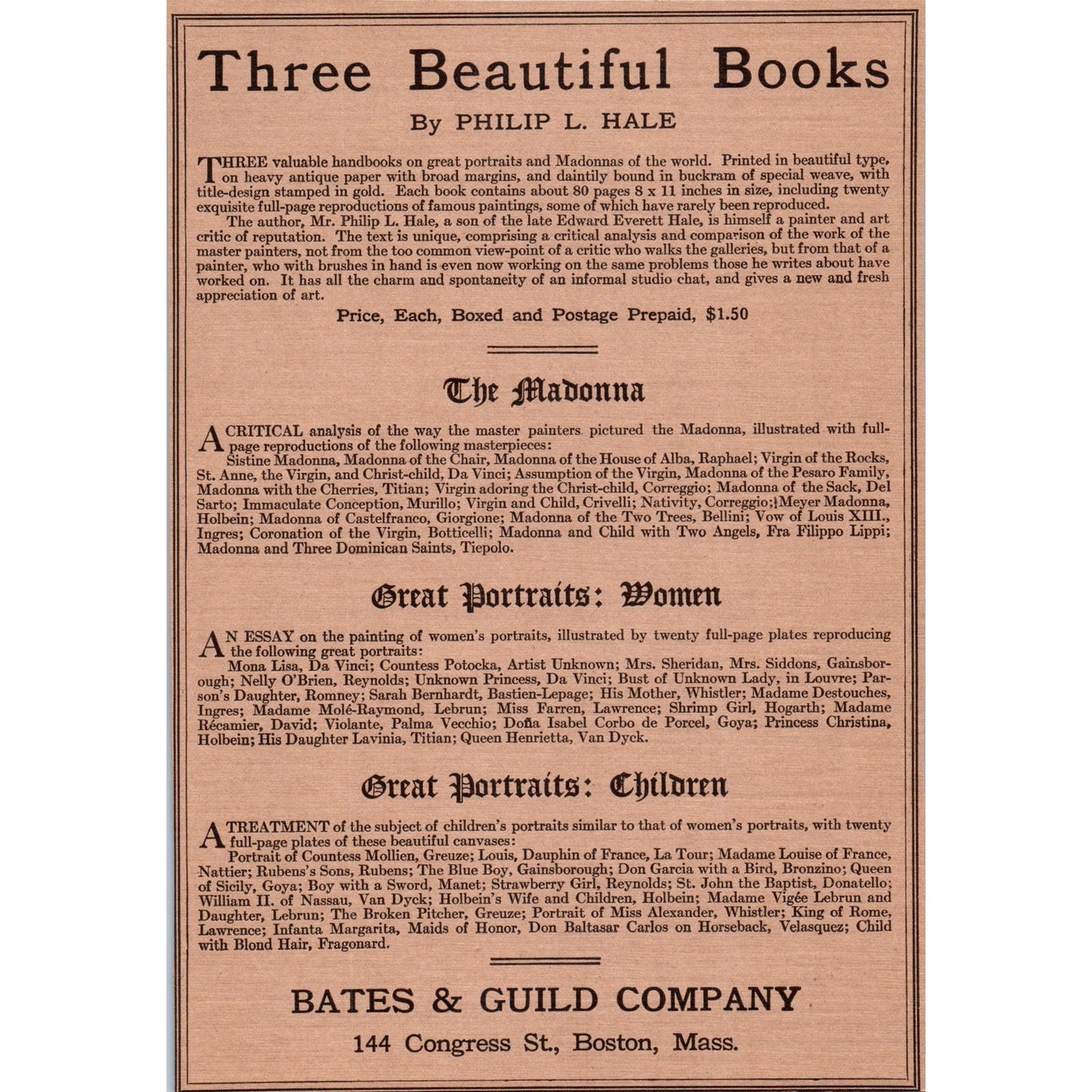 Bates & Guild Co Klassiker Der Kunst Boston c1905 Victorian Ad D13