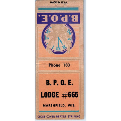 B.P.O.E. Lodge 665 Marshfield WI Vintage Matchbook Cover SD4-Y7