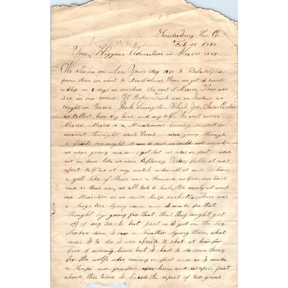 1878 Handwritten Letter Tom Higgins Adventure in Mexico - Soudersburg PA D20