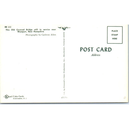 Covered Bridge Near Westport New Hampshire Covered Bridge Postcard PB13