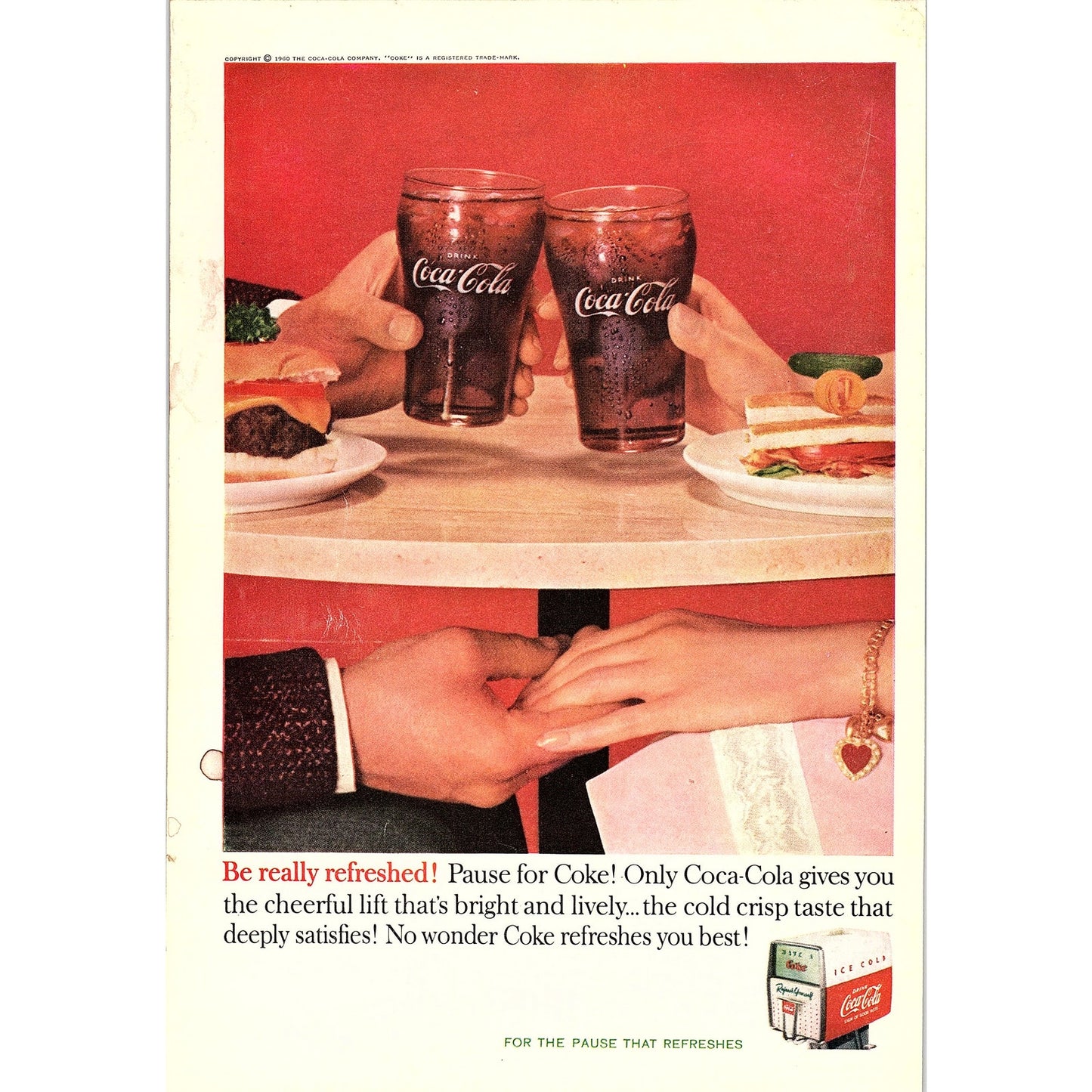 Lunch Date Couple Romance Cheerful Lift 1960 Coca-Cola Coke Ad 6.75x10 V18