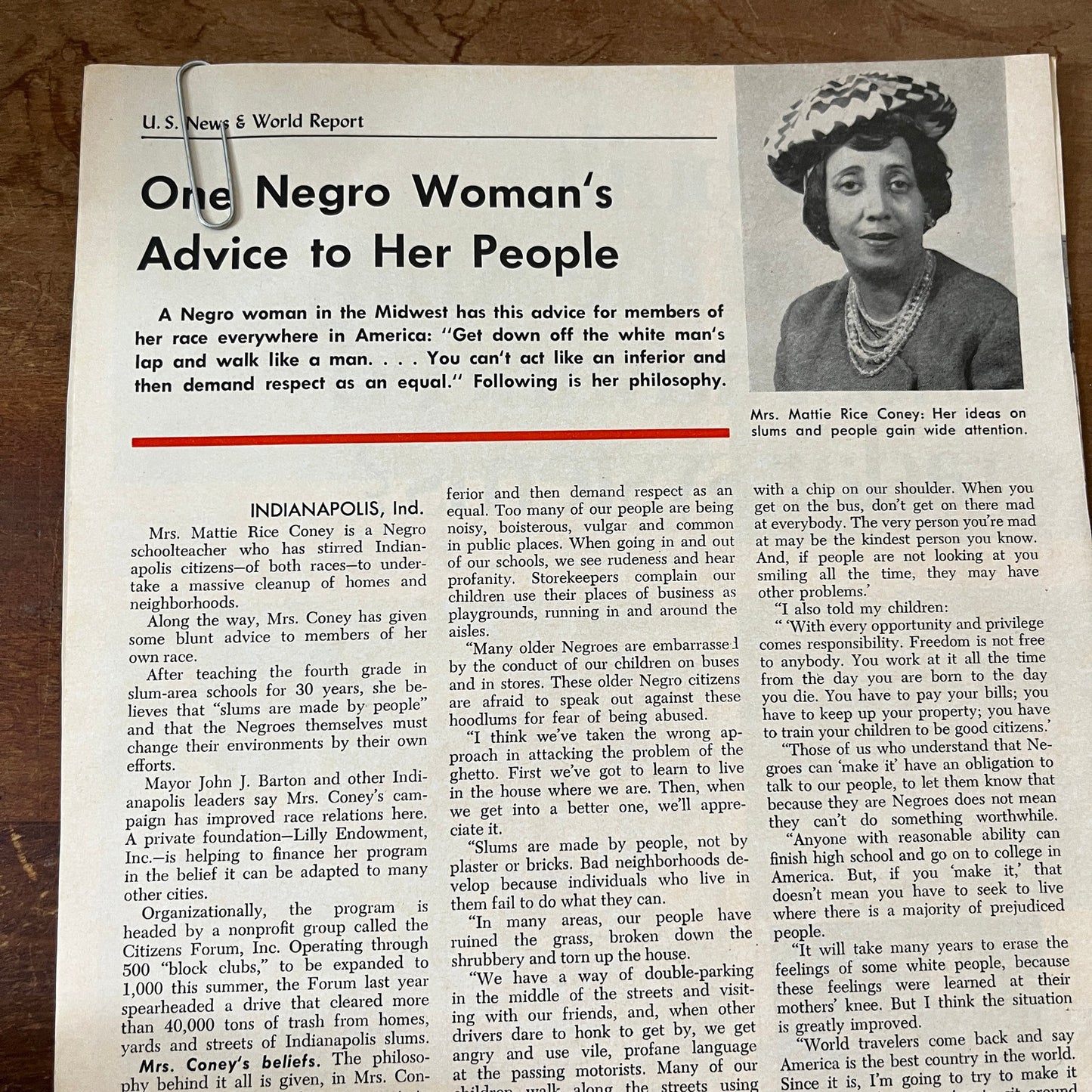 Mattie Rice Coney Advice to African Americans Civil Rights 1967 Article AG1-15