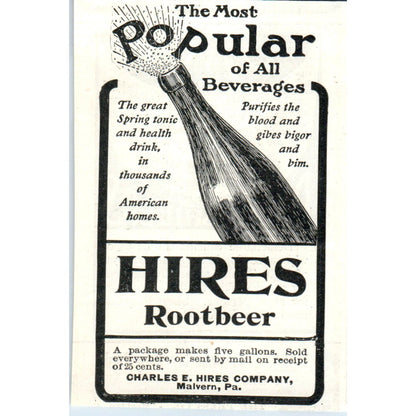 Hires Root Beer Charles E. Hires Co Malvern PA 1903 Magazine Ad AF2-O4