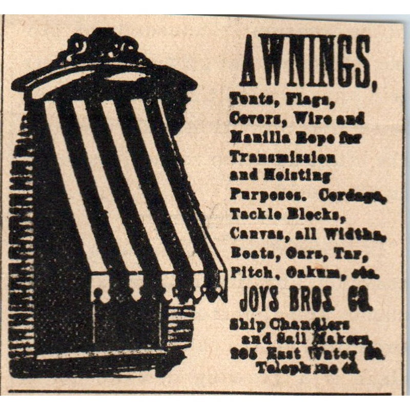 Joys Bros Co Awnings Milwaukee 1898 Newspaper Clip AF7-SS9