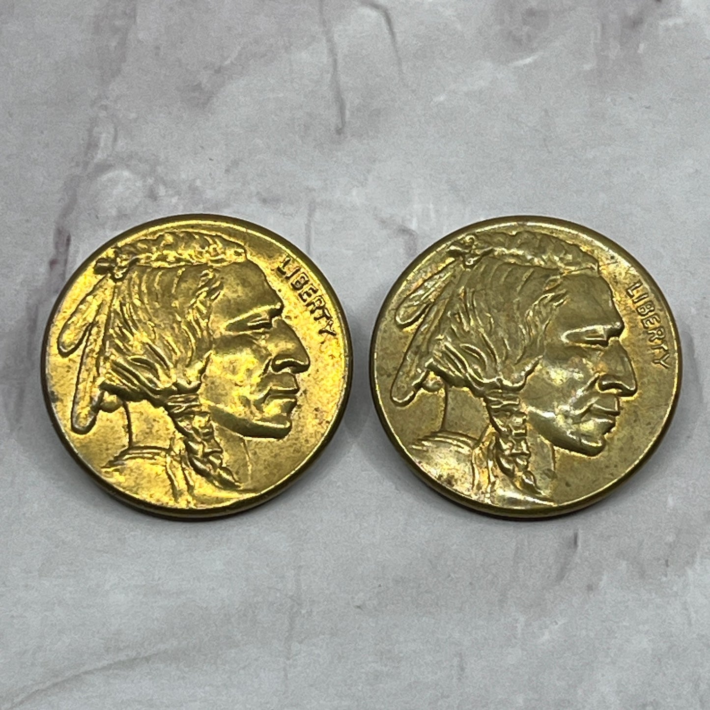 Vintage Brass Tone Buffalo Nickel Metal Button Set of 2 SC1